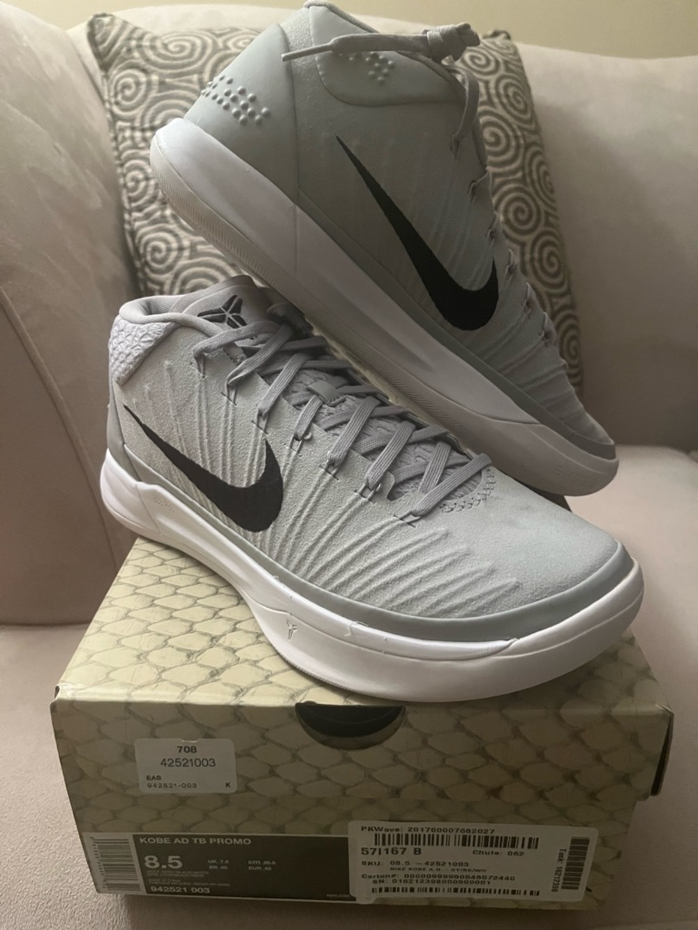 Nike Light Gray High-Top Sneakers with Black Swoosh
